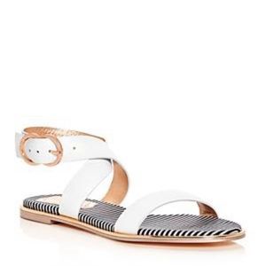 TED BAKER Women's Qereda Leather Ankle Wrap Sandals In White Leather, size 8.5.
